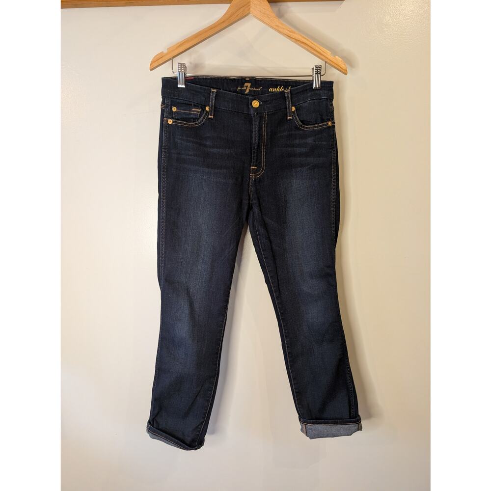 7 For All Mankind Ankle Straight Dark Wash Jeans Size 29 Designer Denim